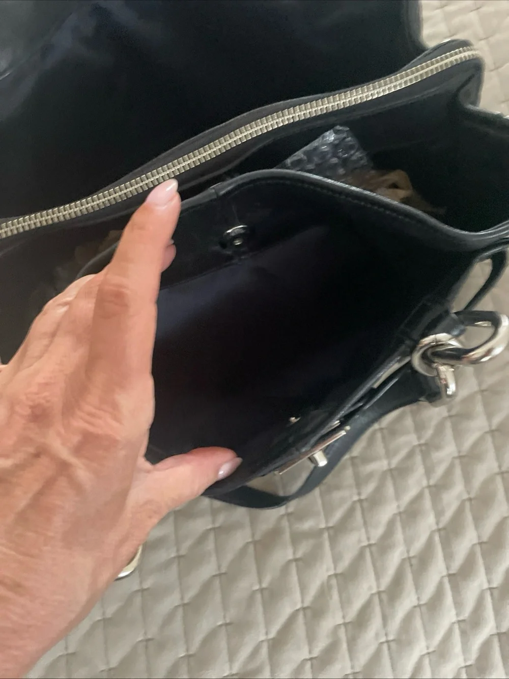 Coach Black Leather Shoulder Bag with Silver Hardware